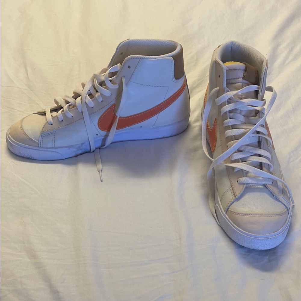 Nike White and Orange High-Top Sneakers